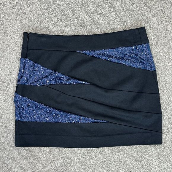 Express Knit Sequin Panel Mini Skirt Blue Black Size 4 - Picture 5 of 11